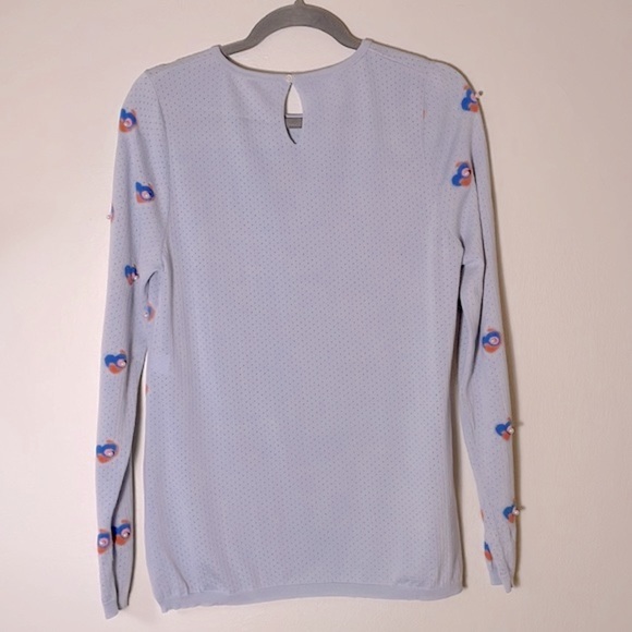MARC JACOBS Glass Pearl Embellished Long Sleeve Sky Blue Wool Shirt Made Italy - Picture 8 of 12